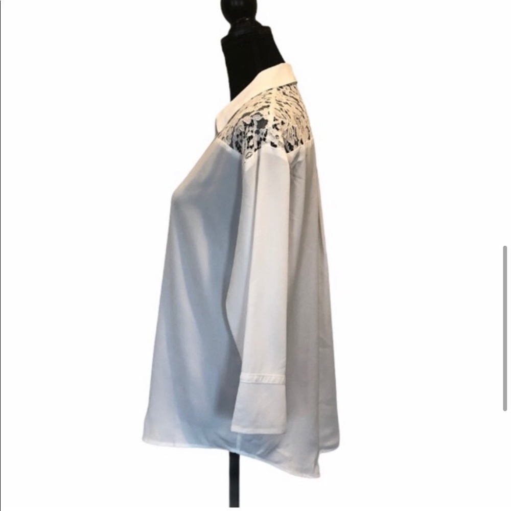 NWT Karl Lagerfeld white lace accent v neck pullover blouse 3/4 sleeve top small - Picture 2 of 8